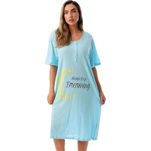 Just Love Short Sleeve Nightgown/Sleep Dress for Women/Sleepwear(Blue – Always Keep Dreaming)