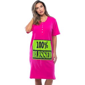 Just Love Short Sleeve Nightgown/Sleep Dress for Women/Sleepwear(Fuchsia – 100% Blessed)