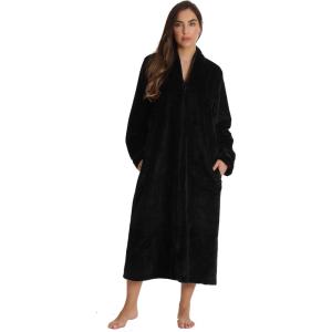 Just Love Textured Plush Zipper Lounger Robe for Women(Black)