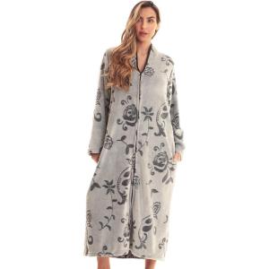 Just Love Textured Plush Zipper Lounger Robe for Women(Black Jacquard)