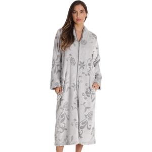Just Love Textured Plush Zipper Lounger Robe for Women(Grey Jacquard)