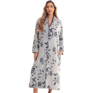 Just Love Textured Plush Zipper Lounger Robe for Women(Navy Jacquard)