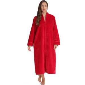 Just Love Textured Plush Zipper Lounger Robe for Women(Red)
