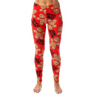 Just Love Ugly Christmas and Halloween Holiday Leggings(Red – Bite Me Gingerbread Man)