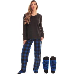 Just Love Ultra-Soft Women’s Pajama Pant Set – Nightgown with Matching Socks(Buffalo Plaid Royal Black)