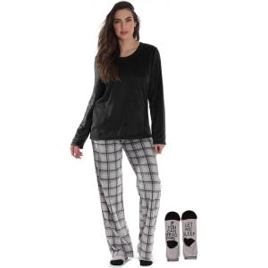 Just Love Ultra-Soft Women’s Pajama Pant Set – Nightgown with Matching Socks(Grey – Plaid)