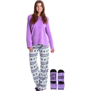 Just Love Ultra-Soft Women’s Pajama Pant Set – Nightgown with Matching Socks(Purple – Heart Snowflake)