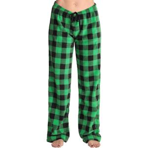 Just Love Women Plush Pajama Pants Buffalo Plaid(Buffalo Plaid Green Black)