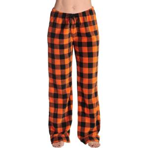 Just Love Women Plush Pajama Pants Buffalo Plaid(Buffalo Plaid Orange Black)