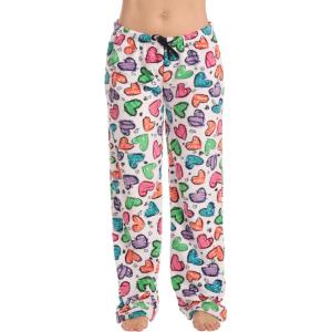 Just Love Women Plush Pajama Pants Buffalo Plaid(White – Heart Print)