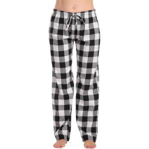 Just Love Women Plush Pajama Pants Buffalo Plaid(White Black Buffalo Plaid – 100% Cotton Flannel)