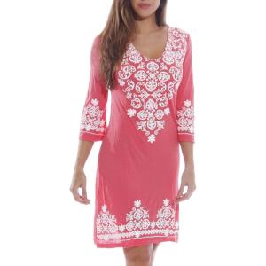 Just Love Womens 3/4 Sleeve Swimsuit Cover Up Casual Tunic Resort Wear(Coral)