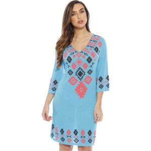 Just Love Womens 3/4 Sleeve Swimsuit Cover Up Casual Tunic Resort Wear(Turq Multi)