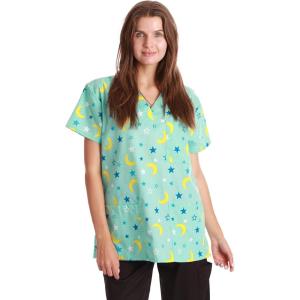 Just Love Womens Holiday Scrub Tops(Aqua – Moon and Stars)
