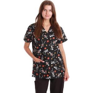 Just Love Womens Holiday Scrub Tops(Black – Skeleton Candycorn)
