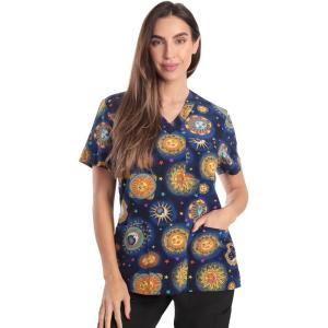 Just Love Womens Holiday Scrub Tops(Blue Sun Stretch Fabric)