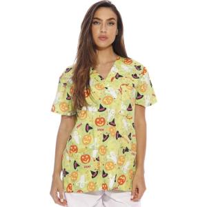 Just Love Womens Holiday Scrub Tops(Green Halloween)
