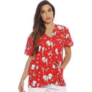 Just Love Womens Holiday Scrub Tops(Santa Reindeer)