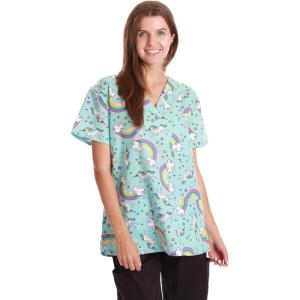Just Love Womens Holiday Scrub Tops(Turquoise – Unicorn Rainbow)