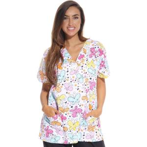 Just Love Womens Holiday Scrub Tops(White Butterfly)
