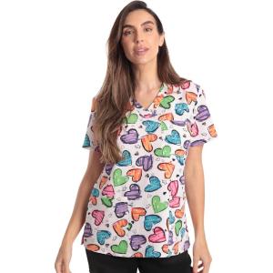 Just Love Womens Holiday Scrub Tops(White Heart Stretch Fabric)