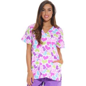 Just Love Womens Holiday Scrub Tops(White Ribbon Heart)