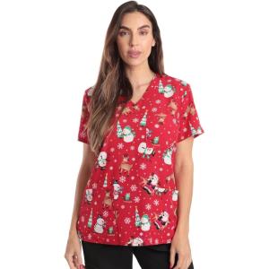 Just Love Womens Holiday Scrub Tops(Xmas Santa Reindeer Stretch Fabric)