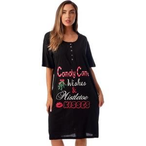 Just Love Womens Short Sleeve Nightgown Sleepwear Dress(Black – Candy Cane Wishes)