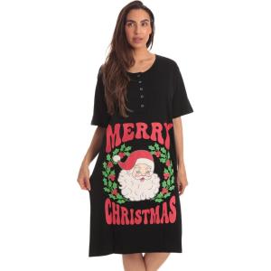 Just Love Womens Short Sleeve Nightgown Sleepwear Dress(Black – Merry Christmas)