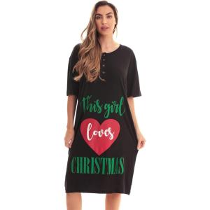 Just Love Womens Short Sleeve Nightgown Sleepwear Dress(Black – This Girl Loves Xmas)