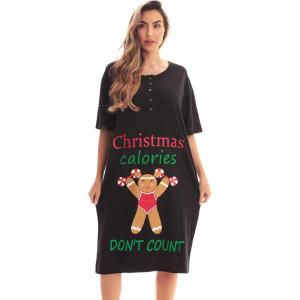 Just Love Womens Short Sleeve Nightgown Sleepwear Dress(Black – Xmas Calories Don’t Count)