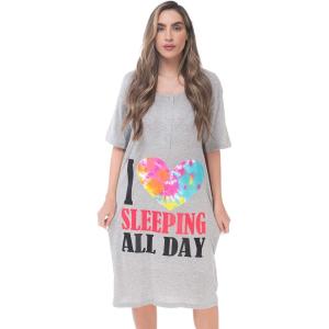 Just Love Womens Short Sleeve Nightgown Sleepwear Dress(Grey – I Love Sleeping All Day)