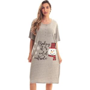 Just Love Womens Short Sleeve Nightgown Sleepwear Dress(Grey – It’s Cold Outside)