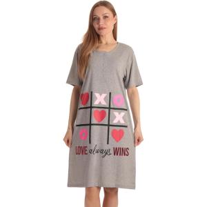 Just Love Womens Short Sleeve Nightgown Sleepwear Dress(Grey – Love Always Win)
