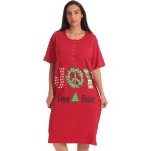 Just Love Womens Short Sleeve Nightgown Sleepwear Dress(Red – Joy Love Peace)