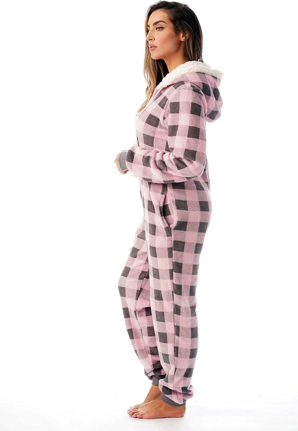 imageJust Love Buffalo Plaid Adult OnesiePink Buffalo Plaid