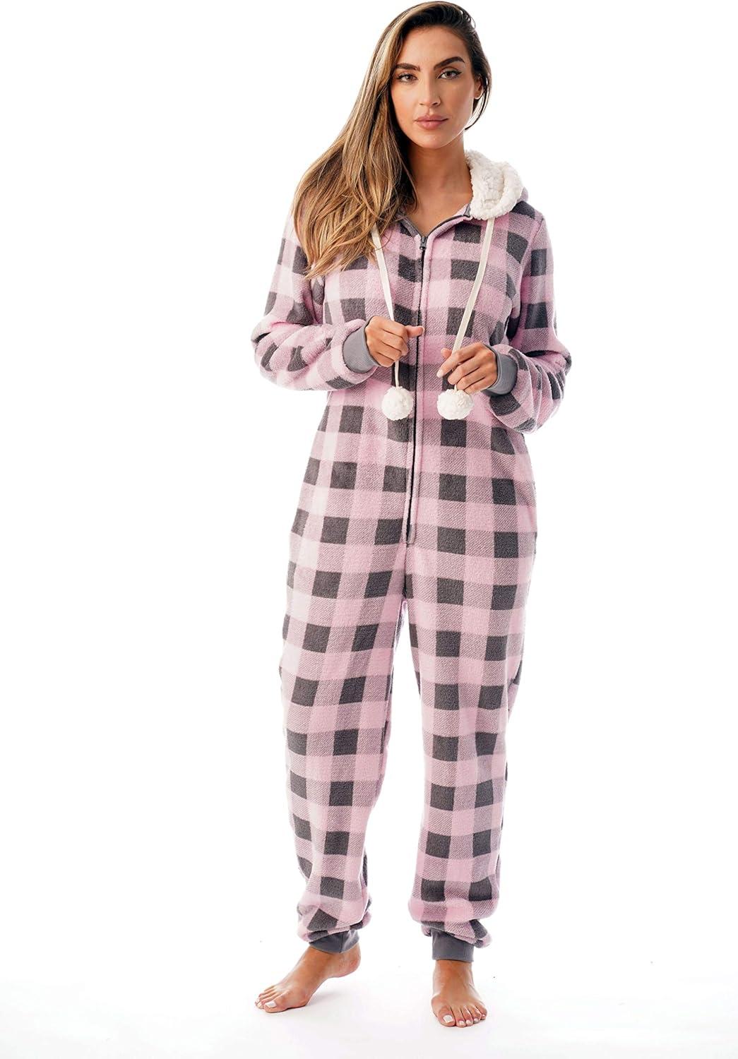 imageJust Love Buffalo Plaid Adult OnesiePink Buffalo Plaid