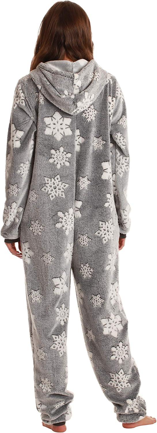 imageJust Love Ladies Embossed Plush Adult OnesieShaggy Snowflake Grey