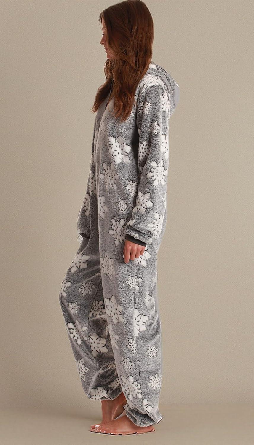 imageJust Love Ladies Embossed Plush Adult OnesieShaggy Snowflake Grey