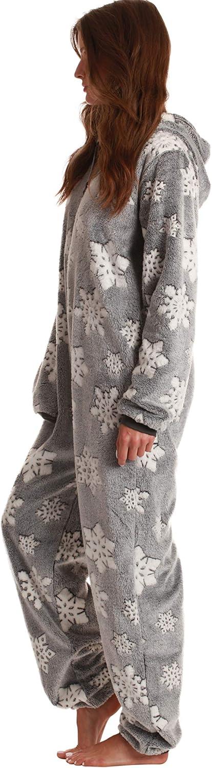 imageJust Love Ladies Embossed Plush Adult OnesieShaggy Snowflake Grey