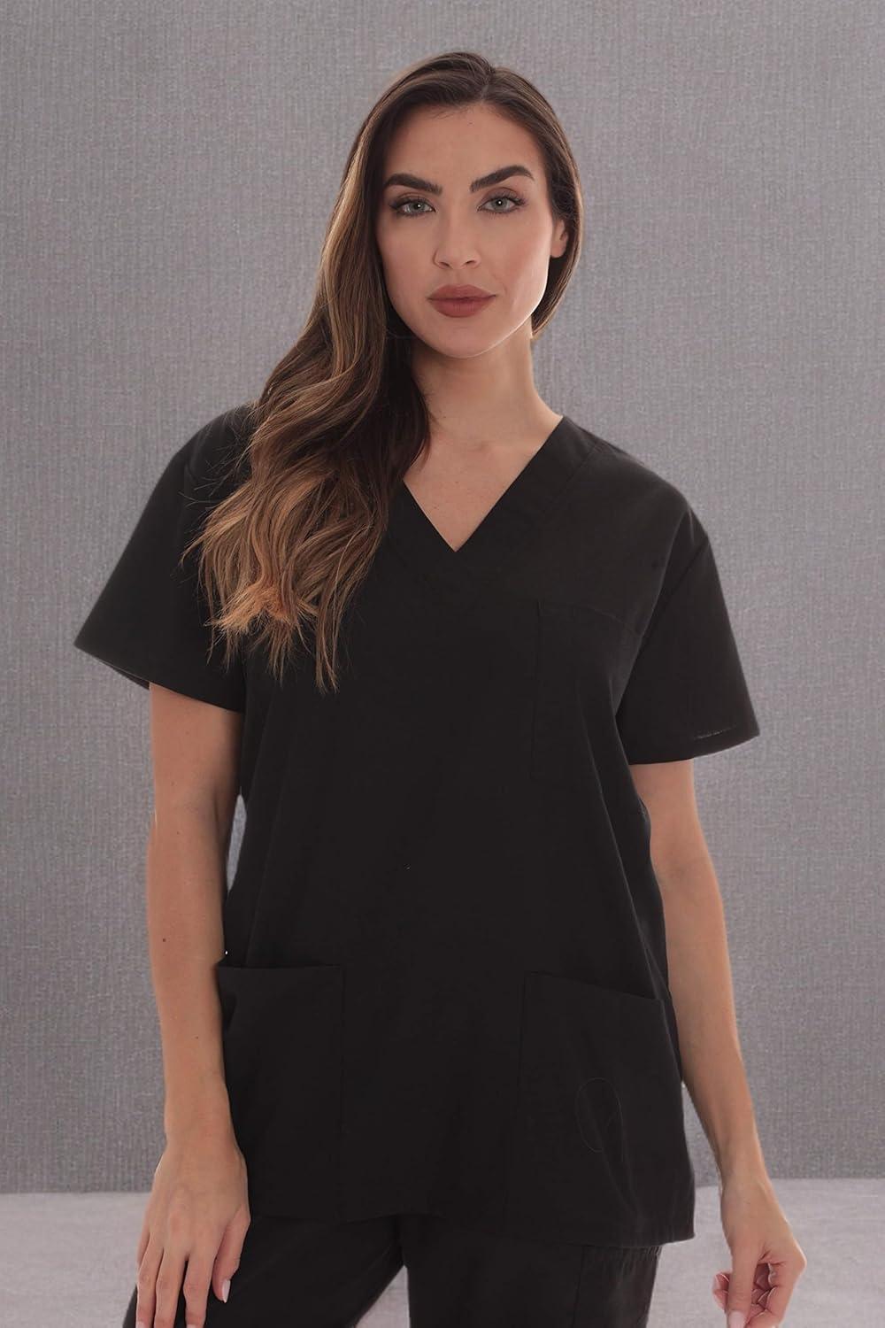 imageJust Love Solid Scrub Top for Women with Pockets and VNeckBlack