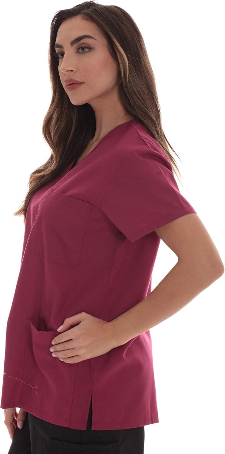 imageJust Love Solid Scrub Top for Women with Pockets and VNeckBurgundy