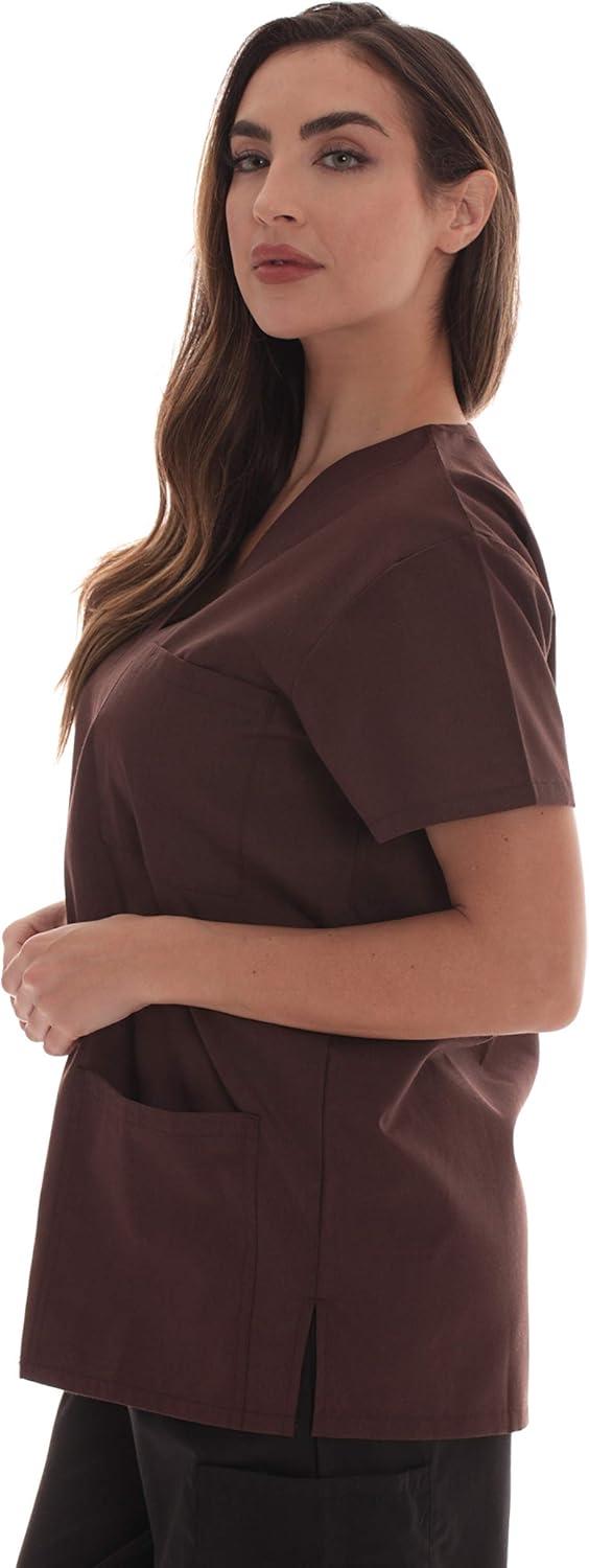 imageJust Love Solid Scrub Top for Women with Pockets and VNeckChocolate