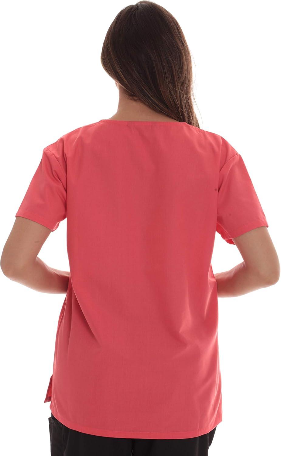 imageJust Love Solid Scrub Top for Women with Pockets and VNeckCoral