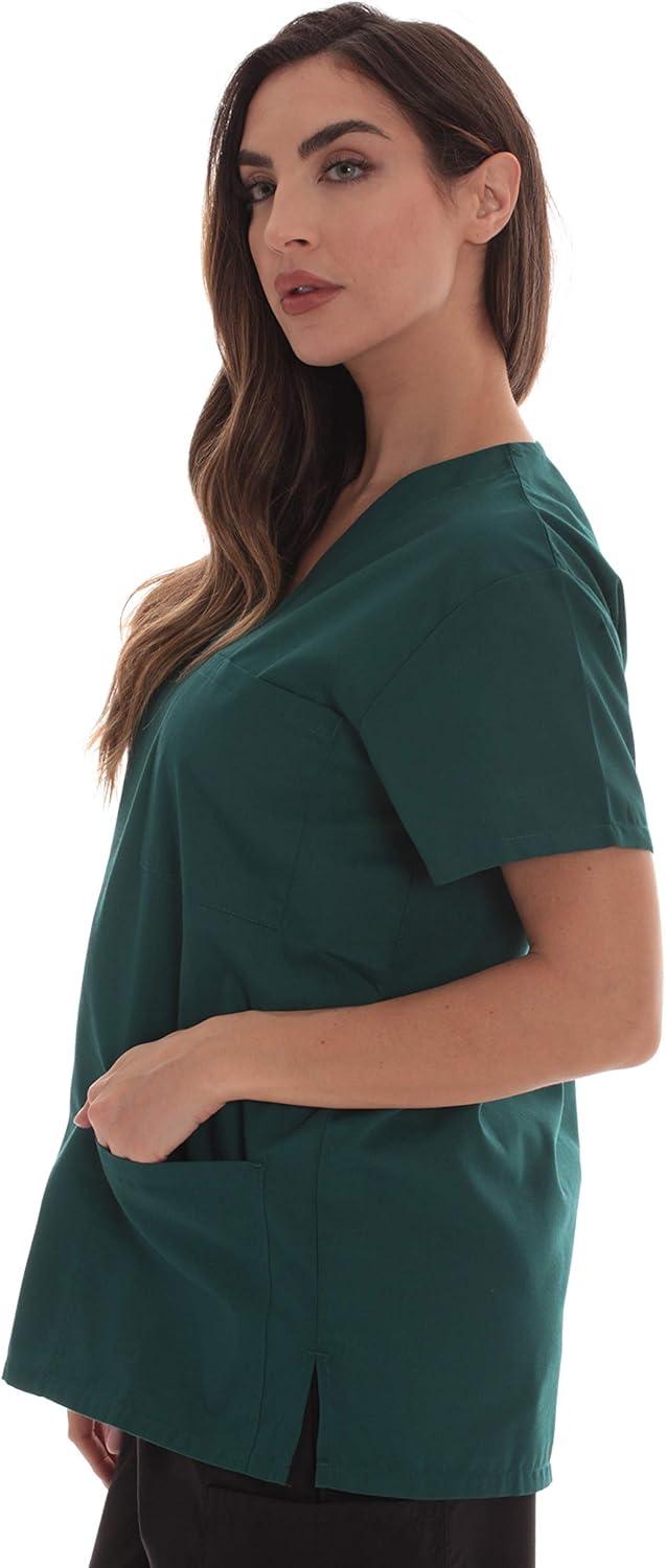 imageJust Love Solid Scrub Top for Women with Pockets and VNeckDark Green