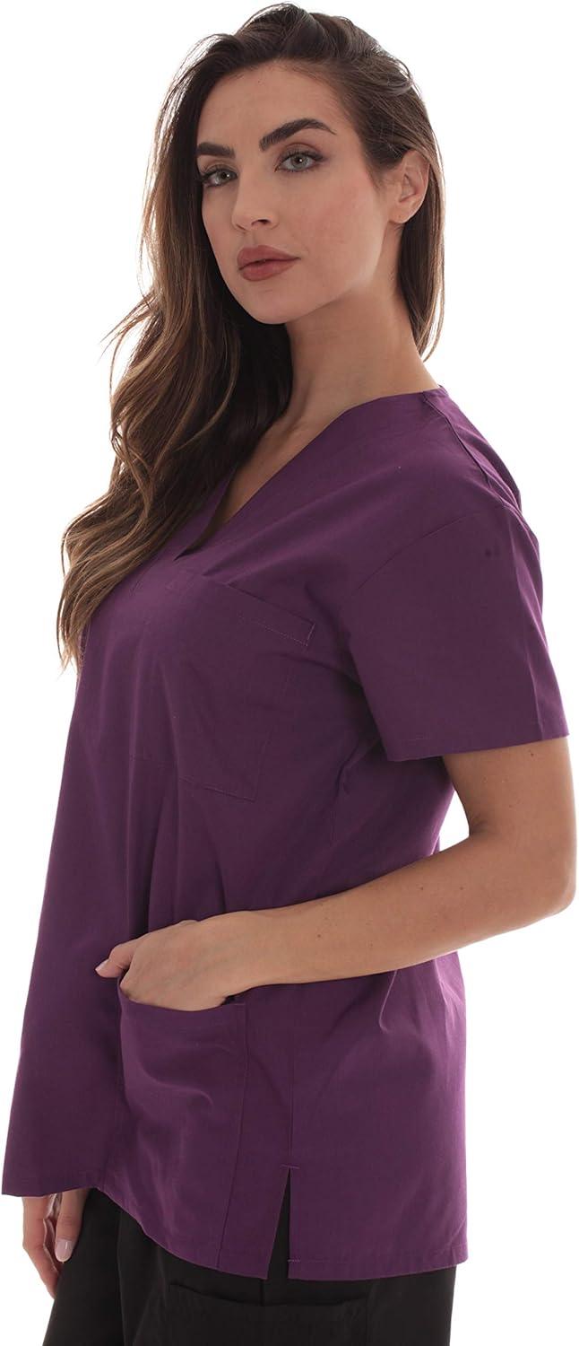 imageJust Love Solid Scrub Top for Women with Pockets and VNeckEggplant