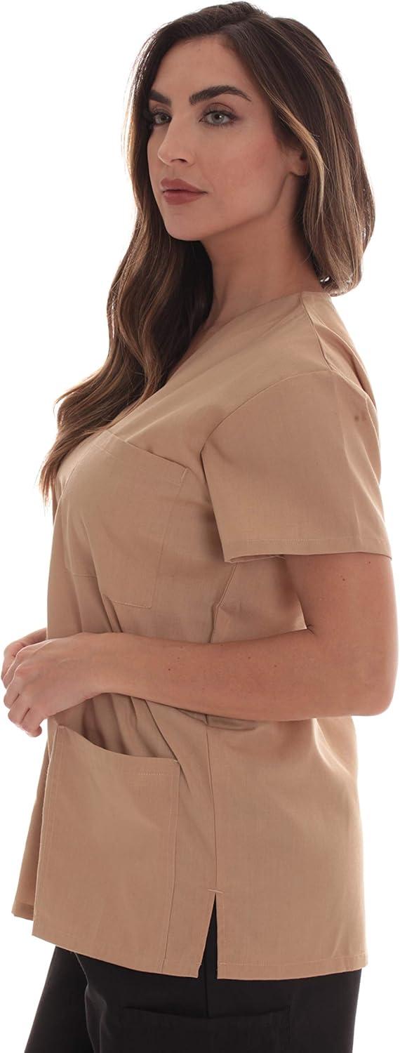 imageJust Love Solid Scrub Top for Women with Pockets and VNeckKhaki
