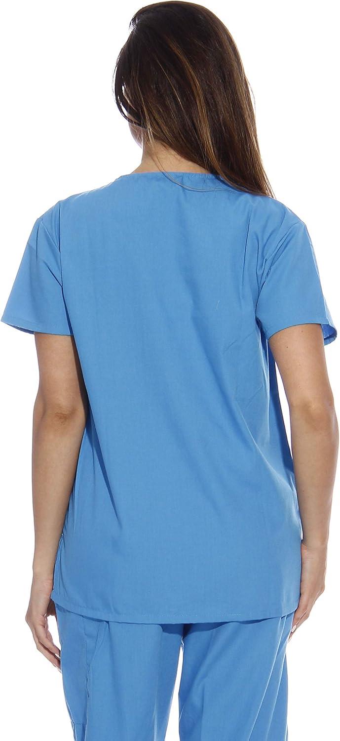 imageJust Love Solid Scrub Top for Women with Pockets and VNeckMalibu Blue