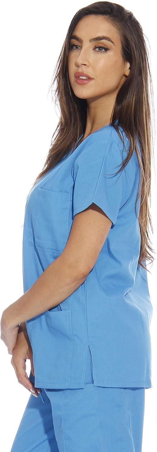 imageJust Love Solid Scrub Top for Women with Pockets and VNeckMalibu Blue