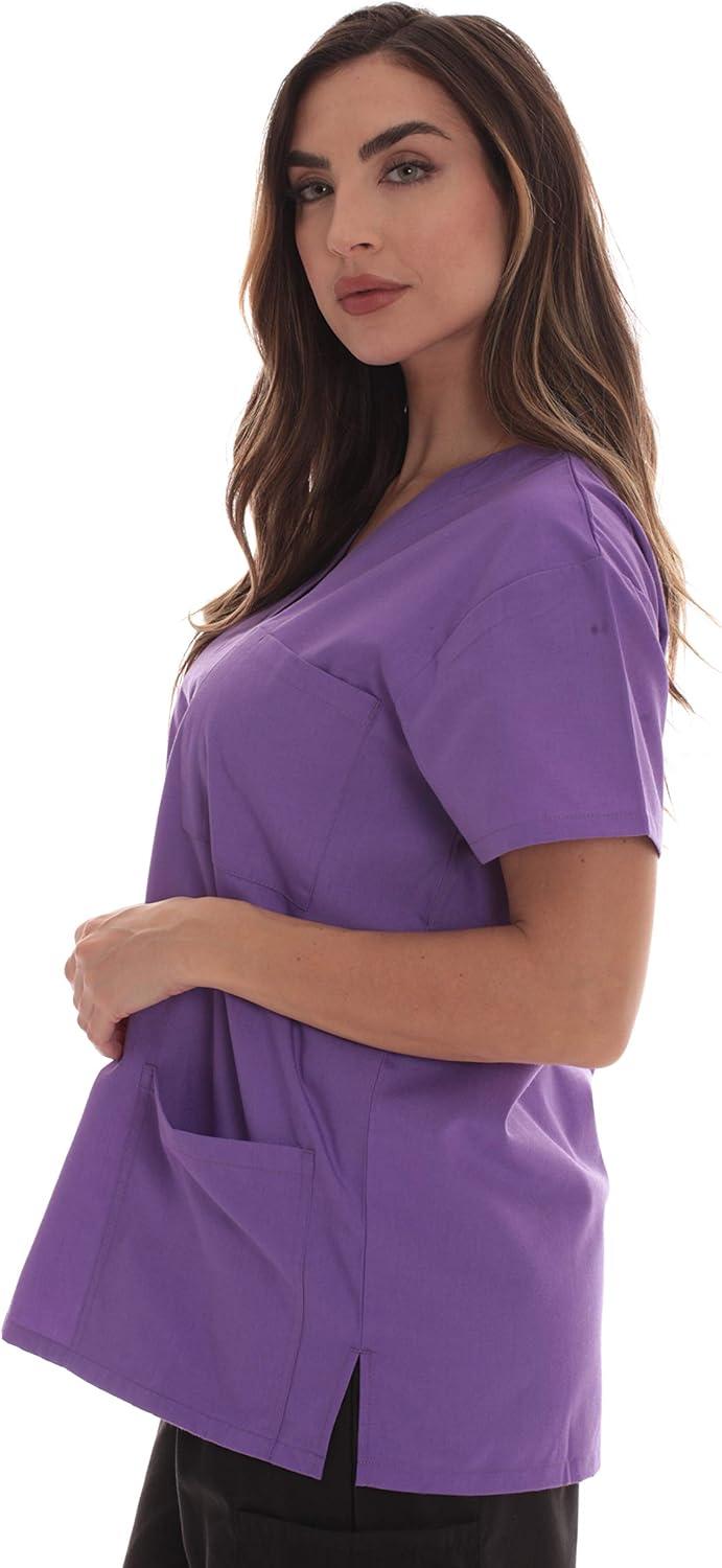 imageJust Love Solid Scrub Top for Women with Pockets and VNeckPurple